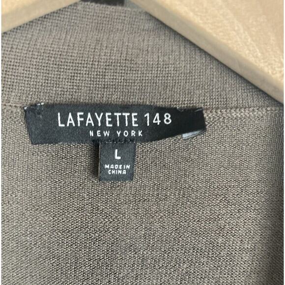 Lafayette 148 Long Cardigan 100% Wool Sz L Brown V-Neck Button Front Pockets - Picture 9 of 10